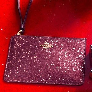Coach Clutch, Raspberry Color with Sparkly Hearts
